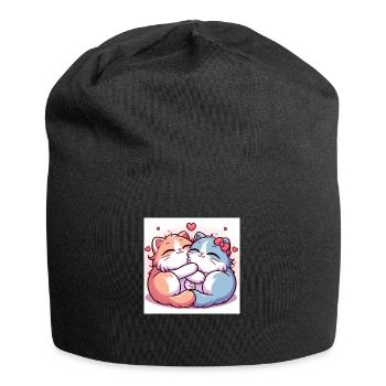 De doux chatons câlins avec des cœurs - Bonnet en jersey - noir - Devant