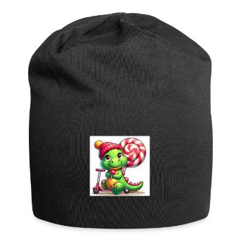 Crocodile vert avec chapeau sucette et rouleau sucette - Bonnet en jersey - noir - Devant