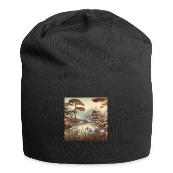 Japan Vintage Garden Pond Iris Flowers - Jersey Beanie - black - Front
