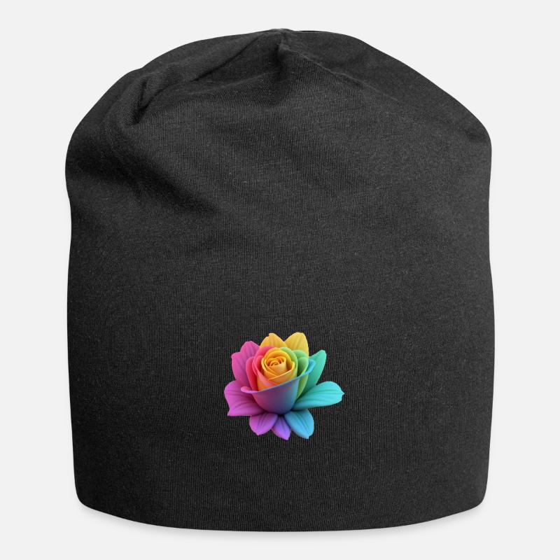 Regenbogen-Rose - Jersey-Beanie - Schwarz