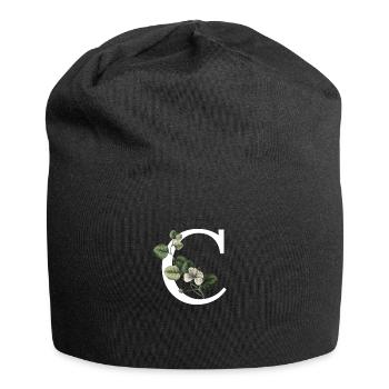 Letter C Botanical Green - Jersey Beanie - black - Front