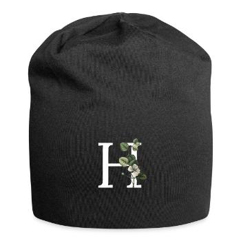 Letter H Botanical Green - Jersey Beanie - black - Front