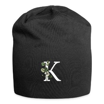Grüner botanischer Buchstabe K - Jersey-Beanie - Schwarz - Vorne