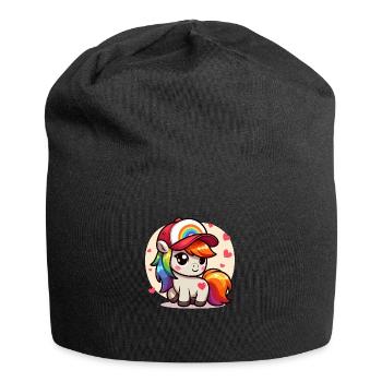 Adorable Rainbow Pony with Cap - Jersey Beanie - black - Front