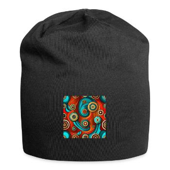 Modernes Ajrakh Nahtloses Muster - Jersey-Beanie - Schwarz - Vorne