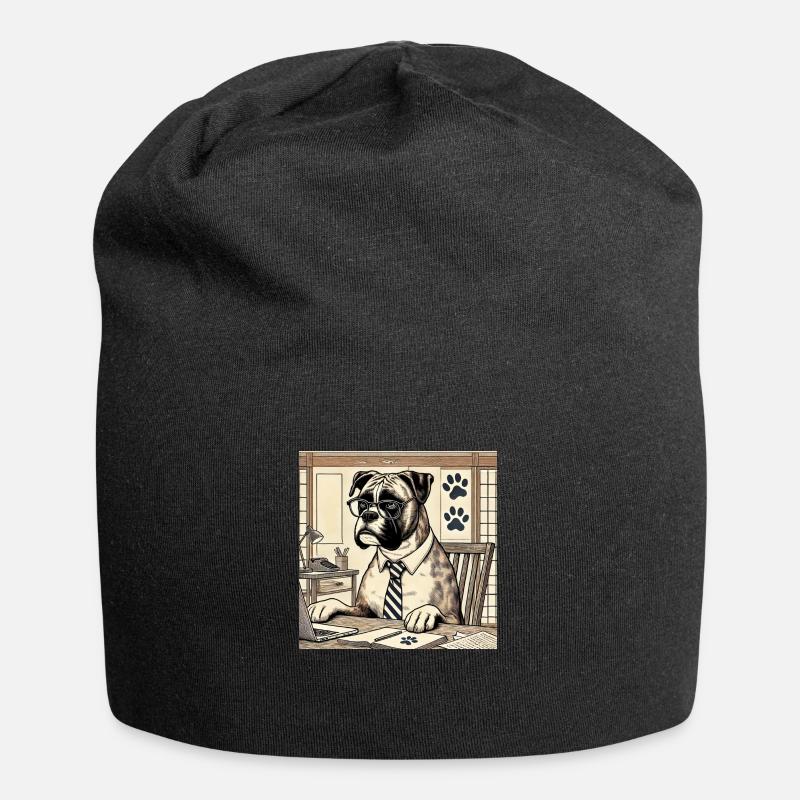 Boxer au bureau - style ukiyo-e - Bonnet en jersey - noir