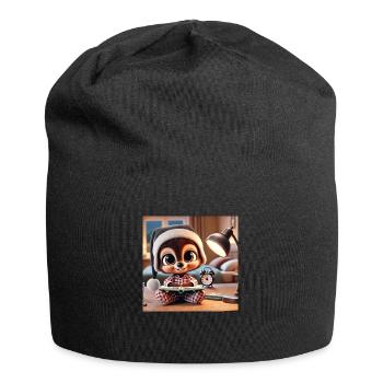 Schlafen mit deinem Kuscheltier - Jersey-Beanie - Schwarz - Vorne