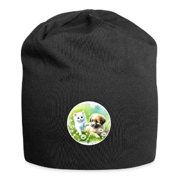 Hund und Katze in Harmonie - Jersey-Beanie - Schwarz - Vorne