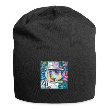 Glücklicher Löwe - Jersey-Beanie - Schwarz - Vorne