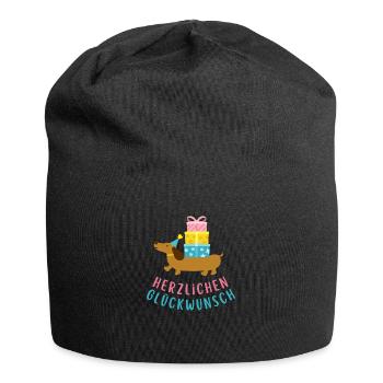 Vœux d’anniversaire avec motif teckel - Bonnet en jersey - noir - Devant