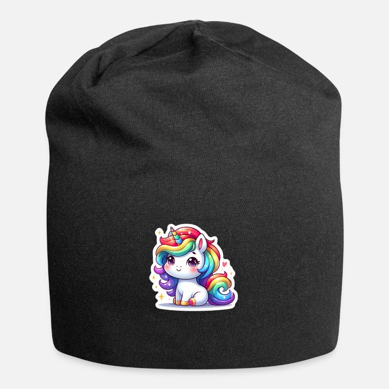 Regenbogen-Einhorn - Jersey-Beanie - Schwarz