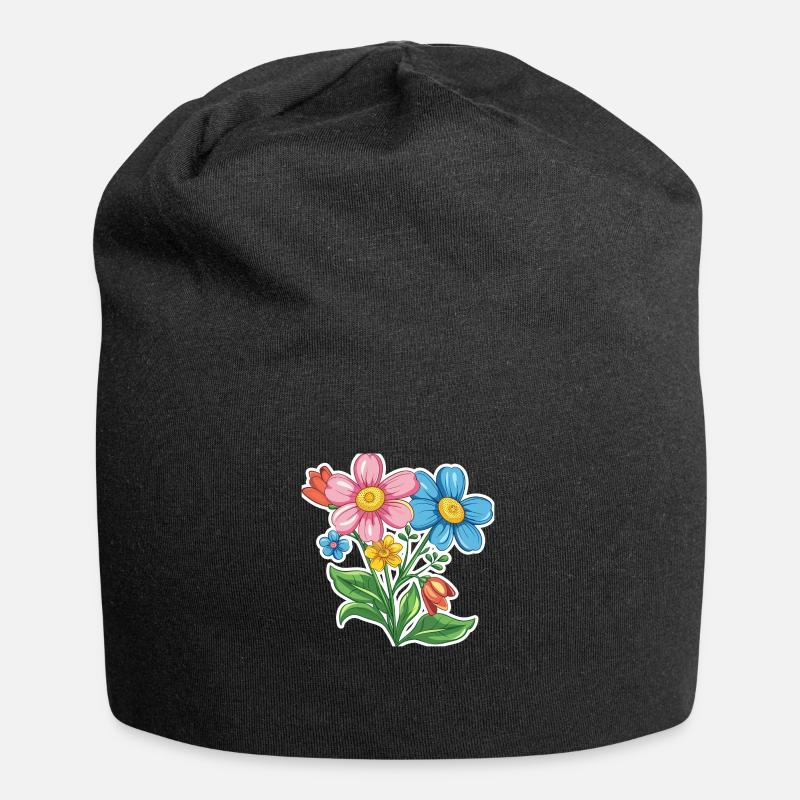 Blumen - Jersey-Beanie - Schwarz