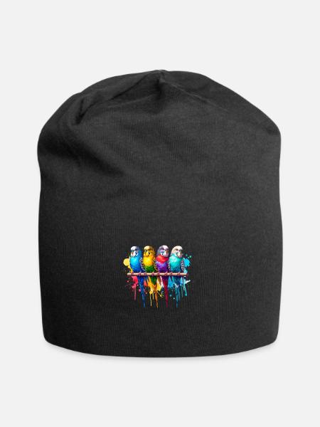 Bunte Wellensittiche - Jersey-Beanie - Schwarz