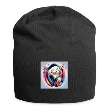 Musik Melodie Kopfhörer mit Noten - Jersey-Beanie - Schwarz - Vorne