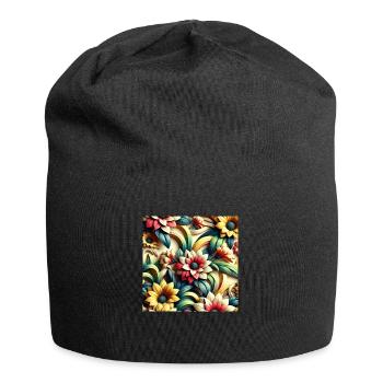 Blumenmuster 3D Effekt - Jersey-Beanie - Schwarz - Vorne