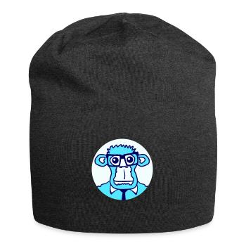 Smart Nerd Monkey Head Horn-Rimmed Glasses Geek Face - Jersey Beanie - charcoal grey - Front