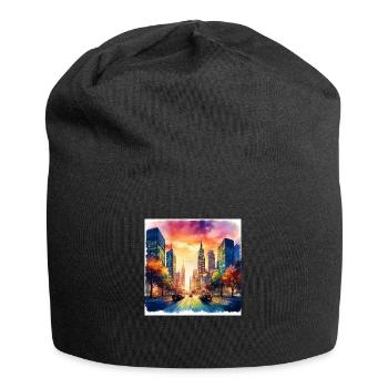 Vibrant Cityscape at Sunset - Jersey Beanie - black - Front
