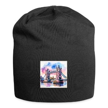Tower Bridge Watercolour Art - Vibrant London Land - Jersey Beanie - black - Front
