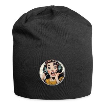 Wow-Moment: Retro-Überraschung pur! - Jersey-Beanie - Schwarz - Vorne