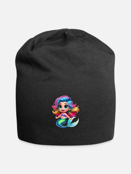 Pixar-Style Cartoon Mermaid - Jersey-Beanie - Schwarz