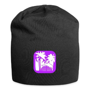 Dolphin Jumping Lines Sun Palm Trees Cool Silhouette - Jersey Beanie - black - Front