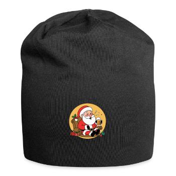 Santa Claus Weihnachtsmann trinkt Bier Comic - Jersey-Beanie - Schwarz - Vorne