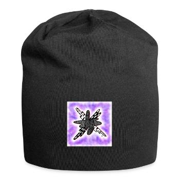 Kreativ gemusterter Klecks auf violett - Jersey-Beanie - Schwarz - Vorne