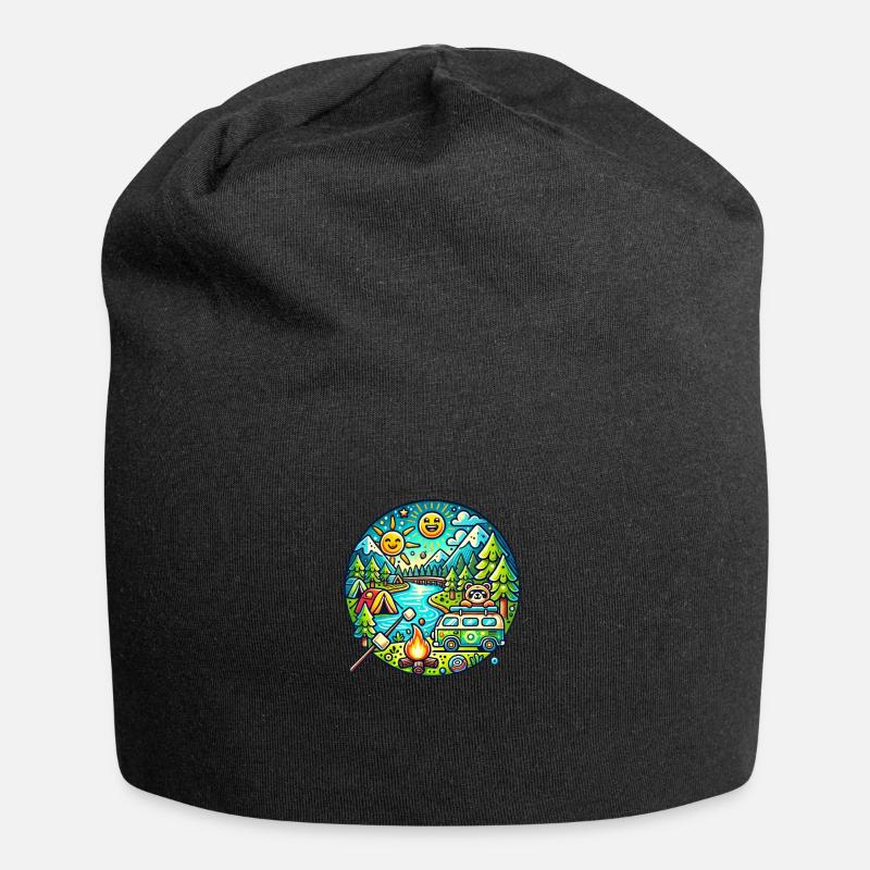 Aventure de camping colorée pour les petits amoureux de la nature - Bonnet en jersey - noir