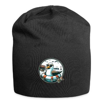 Möwe im Rettungsring - Jersey-Beanie - Schwarz - Vorne