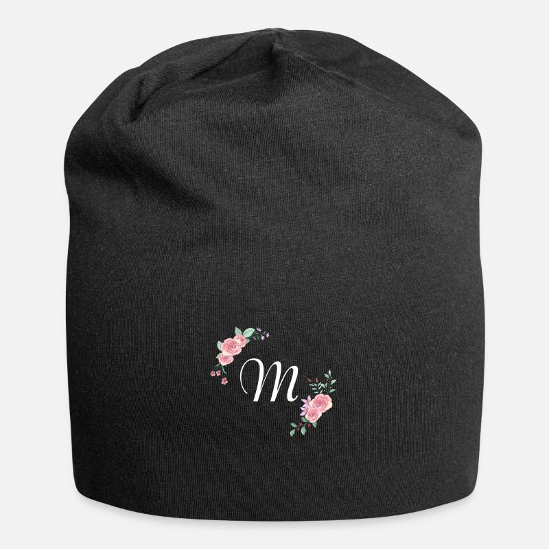 Rosa Blumenbuchstabe m - Jersey-Beanie - Schwarz