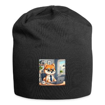 Shiba-Vater bei der Arbeit - Jersey-Beanie - Schwarz - Vorne