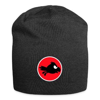 Rabe Vogel fliegt schnel lustig Comic Humor Logo - Jersey-Beanie - Anthrazit - Vorne