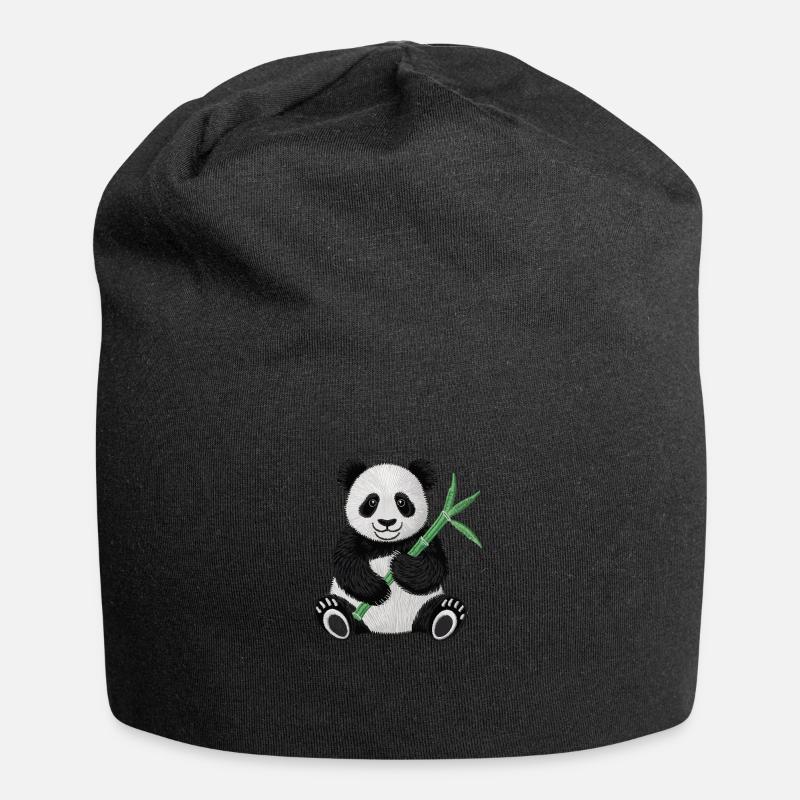 Bestickter Panda - Jersey-Beanie - Schwarz