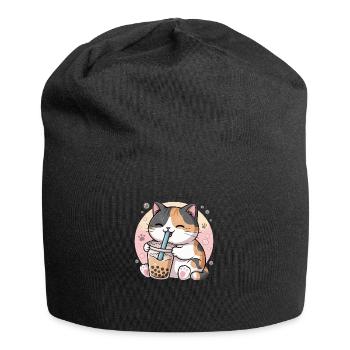 Katze trinkt Bubble Tea - Jersey-Beanie - Schwarz - Vorne