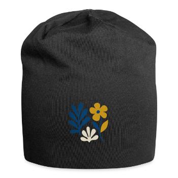 Composition florale – Bleu & Moutarde - Bonnet en jersey - noir - Devant