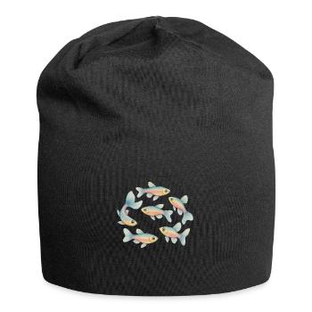 Pastellfische im Schwarm - Jersey-Beanie - Schwarz - Vorne