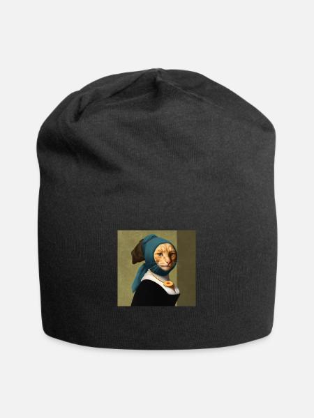Gemälde einer Katze im Vermeer Stil - Jersey-Beanie - Schwarz