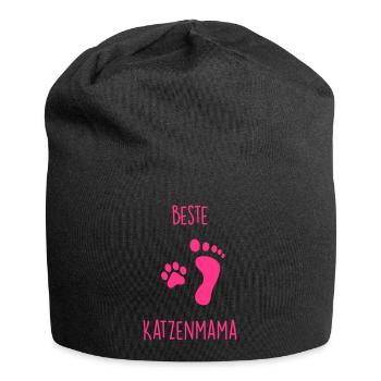 Beste Katzenmama - Jersey-Beanie - Schwarz - Vorne