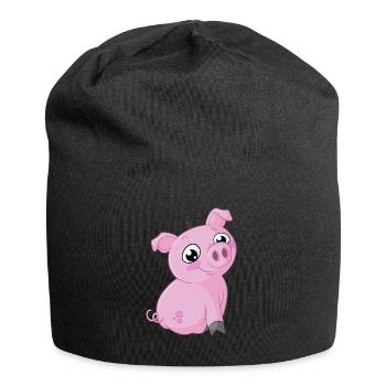 Süßes Comic Schweinchen - Jersey-Beanie - Schwarz - Vorne