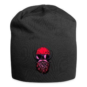 head of death skull hipster crane beard bearded mustache - Jersey Beanie - black - Front