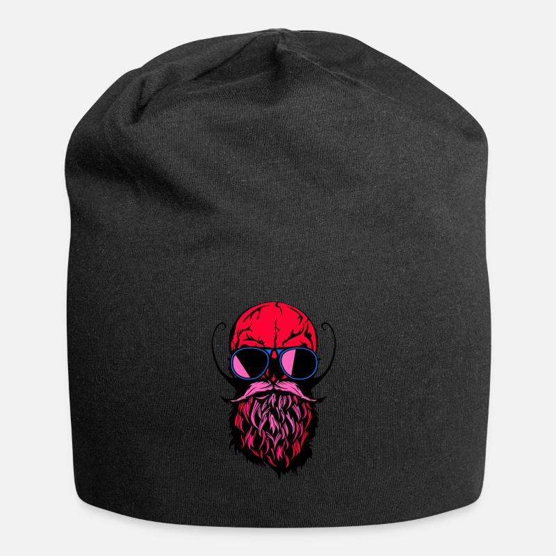Kopf des Totenkopfhippie-Kranichbart-Bartschnurrbartes - Jersey-Beanie - Schwarz
