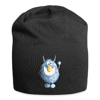 Blaues Grinse Monster - Jersey-Beanie - Schwarz - Vorne