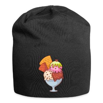 Eis Speiseeis Eiskrem Eiscreme Kugeleis Eisbecher - Jersey-Beanie - Schwarz - Vorne