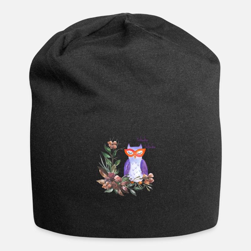 Hibou avec fleur - Bonnet en jersey - noir