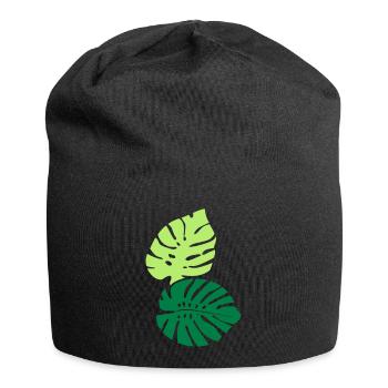 Deux MonsterAblättr / Two Monstera Leaves (2c) - Bonnet en jersey - noir - Devant