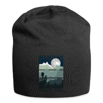 Hiking man hiking dog dog mountains Alps freedom - Jersey Beanie - black - Front