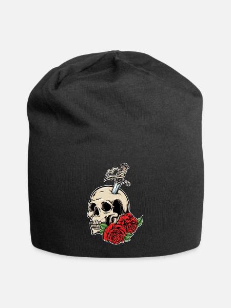 Skull Rose cooles Vintage Motiv - Jersey-Beanie - Schwarz