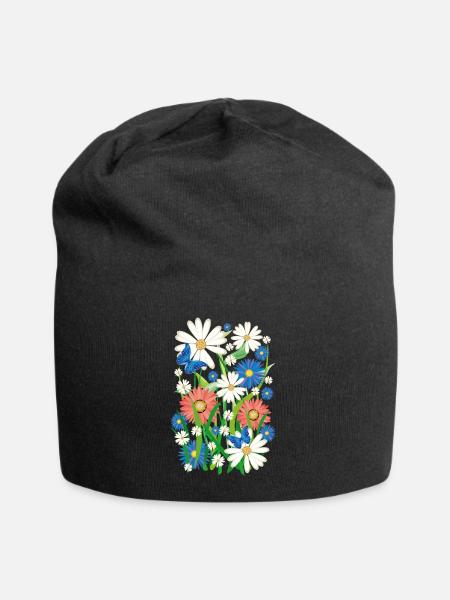 24 Blumen Schmetterlinge Sommer Wiese - Jersey-Beanie - Schwarz