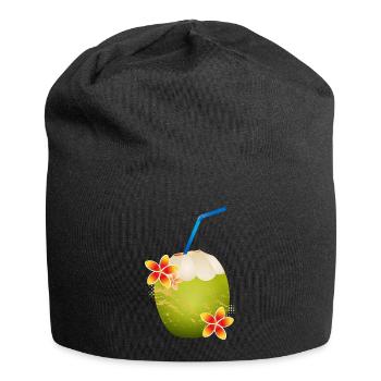 Coconut cocktail decorated with flower & drinking straw - Jersey Beanie - black - Front