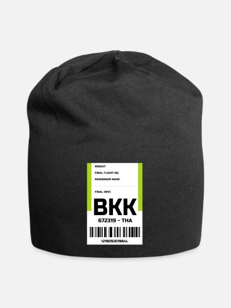 Flughafen Reise Etikett Aufkleber Bangkok BKK - Jersey-Beanie - Schwarz